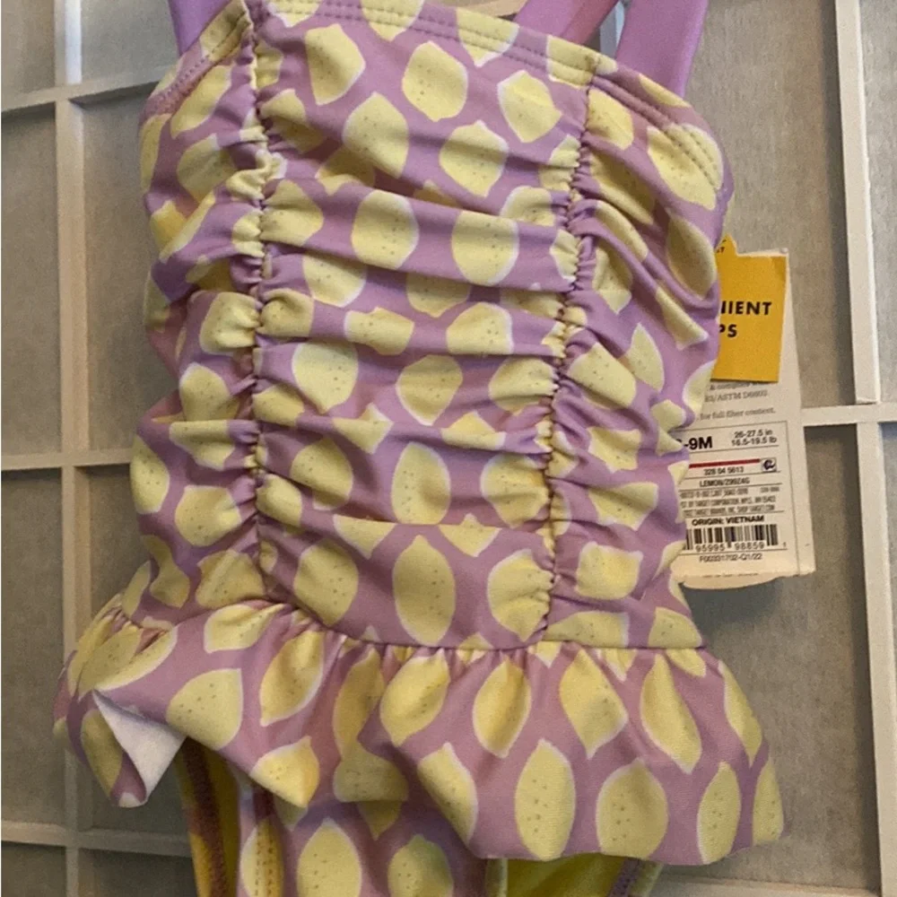 Girls' Lemon Print Ruffle One-Piece Swimsuit - Purple & Yellow